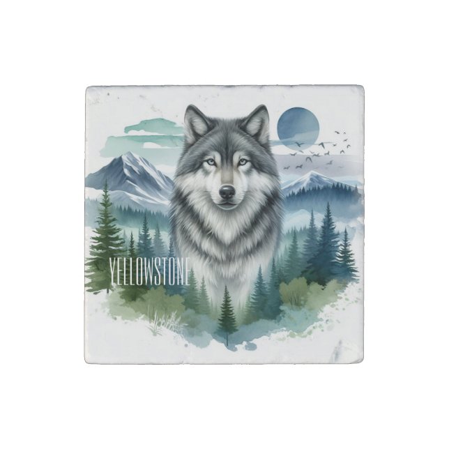 Yellowstone Wolf Stone Magnet  (Front)