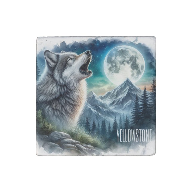 Yellowstone Wolf Stone Magnet  (Front)