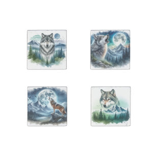 Yellowstone Wolf Stone Magnet Set