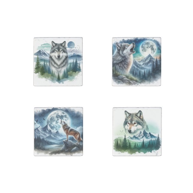 Yellowstone Wolf Stone Magnet Set (Front)