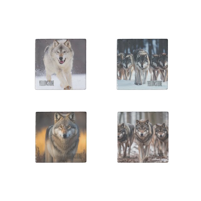 Yellowstone Wolf Stone Magnet Set (Front)