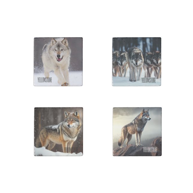 Yellowstone Wolf Stone Magnet Set (Front)