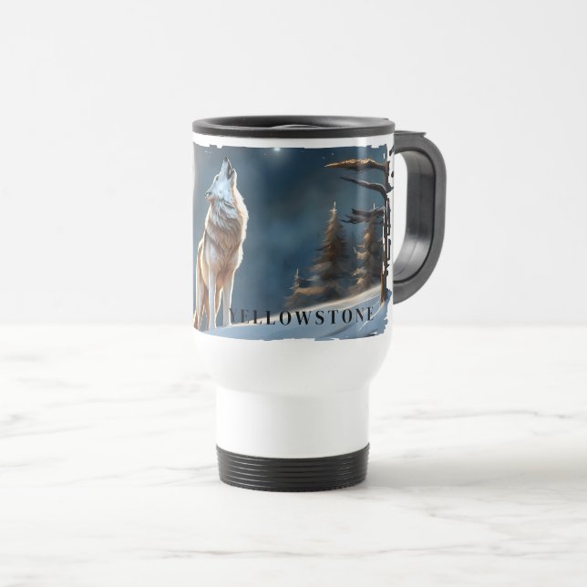Yellowstone Wolf Travel Mug (Front Right)