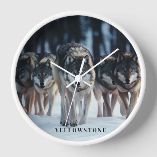 Yellowstone Wolves Clock