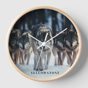 Yellowstone Wolves Clock