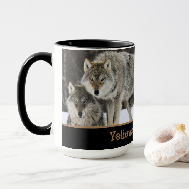 Yellowstone Wolves Coffee Mug Two-Tone (With Donut)
