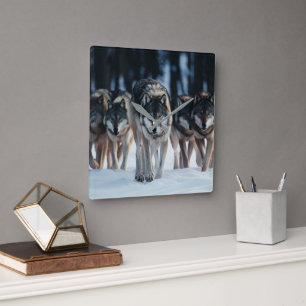 Yellowstone Wolves Square Wall Clock