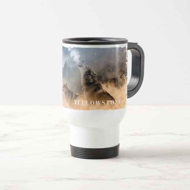Yellowstone Wolves Travel Mug (Front Right)