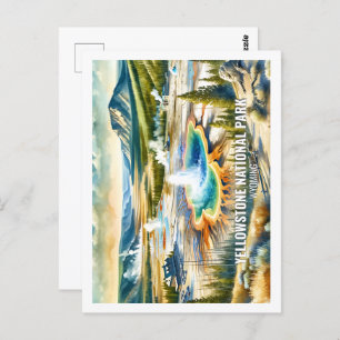Yellowstone Wyoming USA Famous Place watercolor Postcard