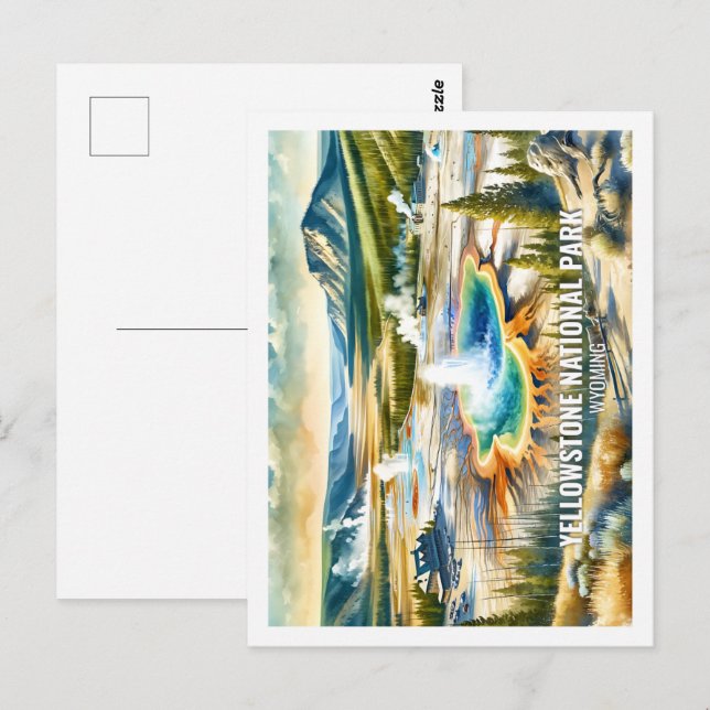 Yellowstone Wyoming USA Famous Place watercolor Postcard (Front/Back)