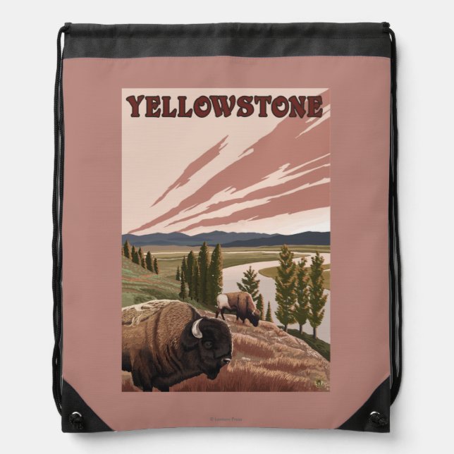 YellowstoneBison Scene Drawstring Bag (Front)