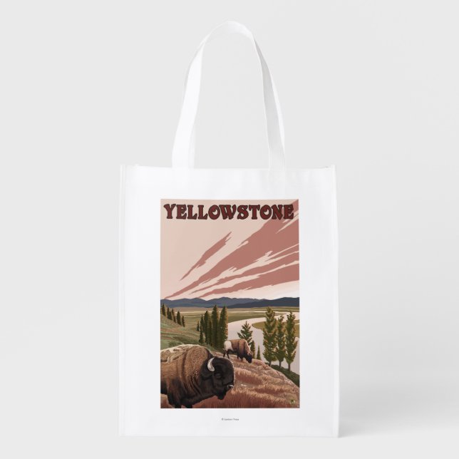 YellowstoneBison Scene Grocery Bag (Front)