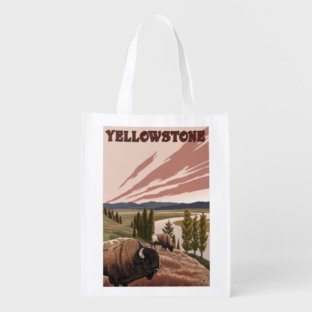 YellowstoneBison Scene Reusable Grocery Bag (Front)