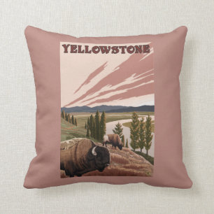 YellowstoneBison Scene Throw Pillow