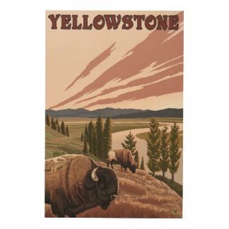 YellowstoneBison Scene Wood Wall Decor