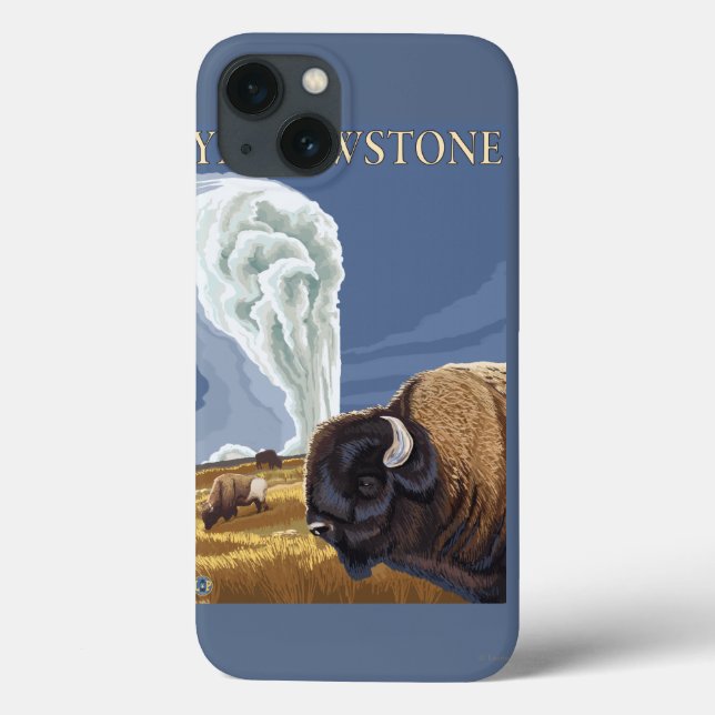 YellowstoneBison with Old Faithful Case-Mate iPhone Case (Back)