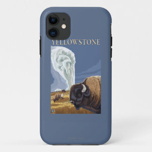 YellowstoneBison with Old Faithful iPhone 11 Case