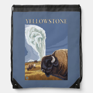 YellowstoneBison with Old Faithful Drawstring Bag