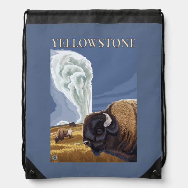 YellowstoneBison with Old Faithful Drawstring Bag (Front)