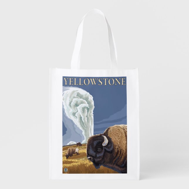 YellowstoneBison with Old Faithful Grocery Bag (Front)