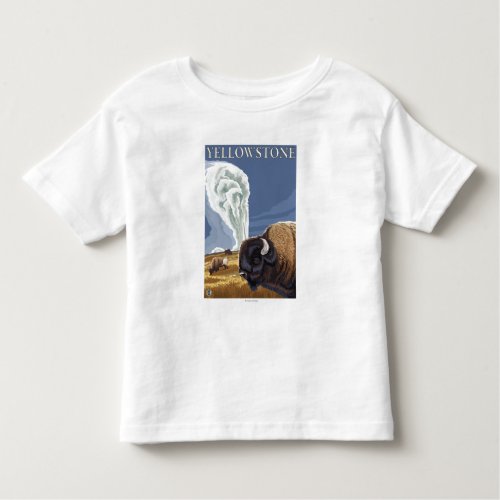 YellowstoneBison with Old Faithful Toddler T_shirt