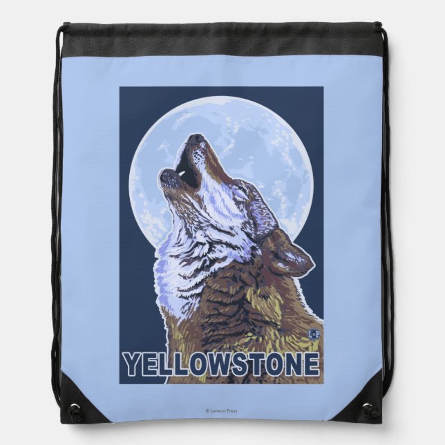 YellowstoneHowling Wolf Drawstring Bag (Front)