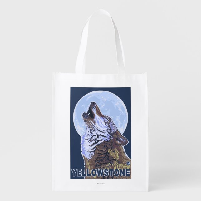 YellowstoneHowling Wolf Reusable Grocery Bag (Front)