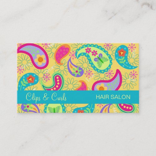 YellowTurquoise Blue Modern Paisley Whimsy Pattern Business Card