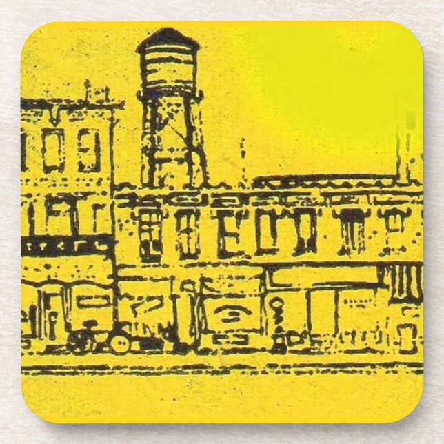 Yellowville houses and homes and water tower coaster (Front)