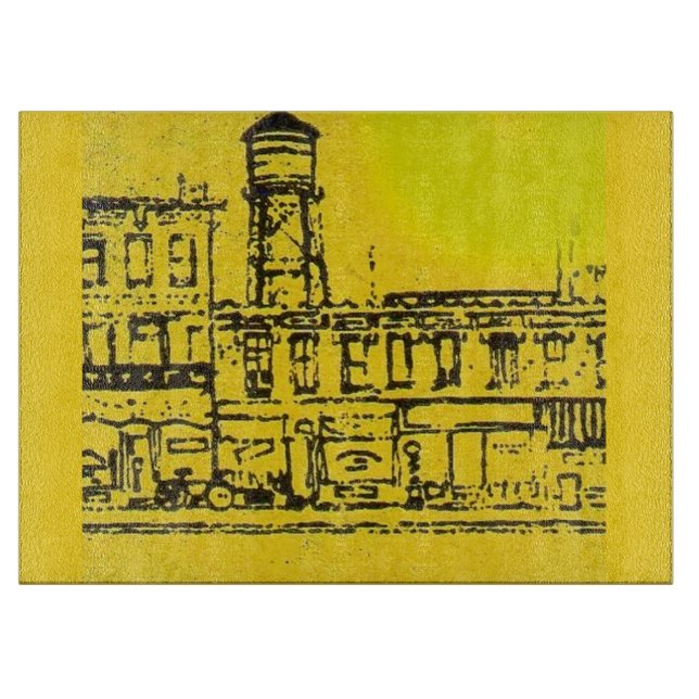 Yellowville houses and homes and water tower cutting board (Front)