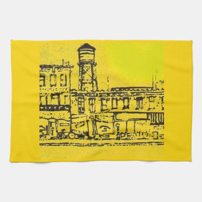 Yellowville houses and homes and water tower kitchen towel (Horizontal)