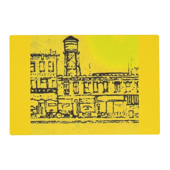Yellowville houses and homes and water tower placemat (Front)