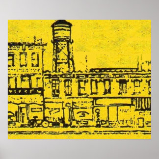 Yellowville houses and homes and water tower poster