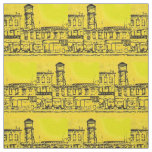 Yellowville houses and homes and water tower print fabric