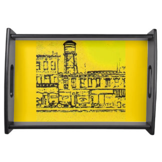 Yellowville houses and homes and water tower serving tray