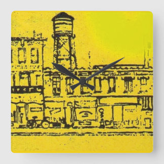Yellowville houses and homes and water tower square wall clock