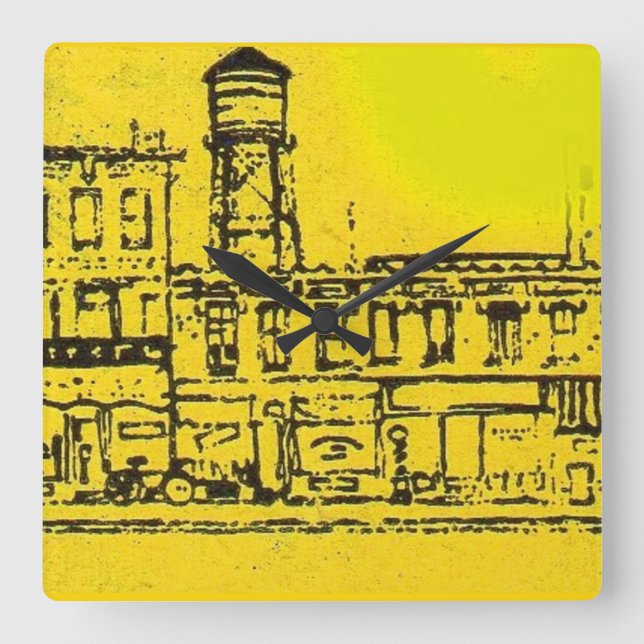 Yellowville houses and homes and water tower square wall clock (Front)
