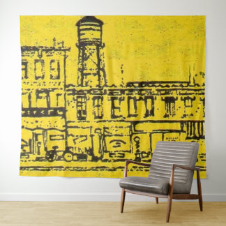 Yellowville houses and homes and water tower tapestry
