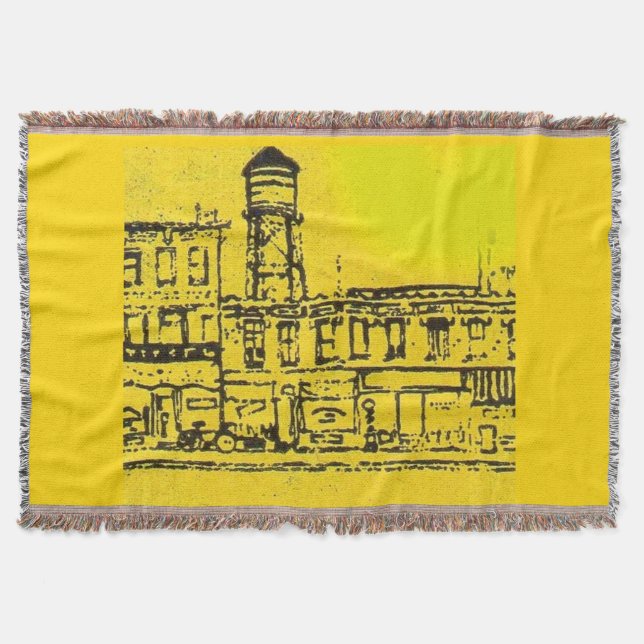 Yellowville houses and homes and water tower throw blanket (Front)