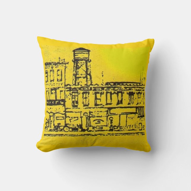 Yellowville houses and homes and water tower throw pillow (Front)