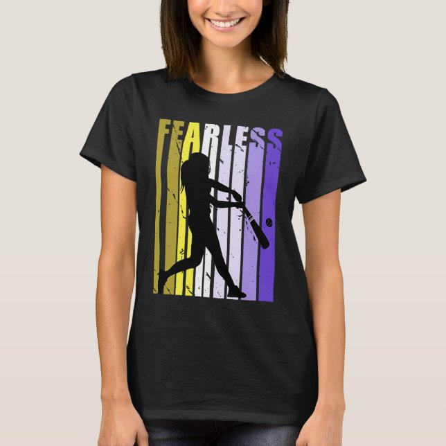 Yellwo Purple Girls Baseball Fearless Birthday Pla T-Shirt (Front)