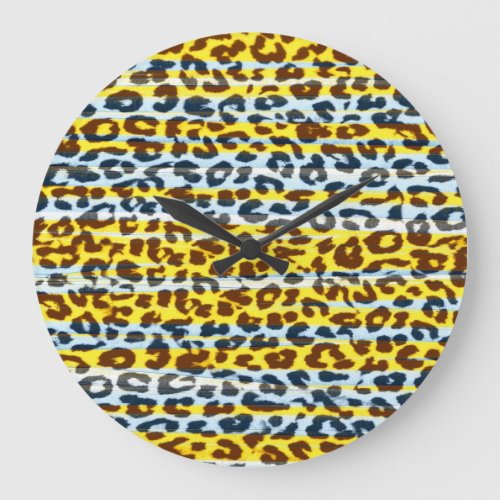 Yelow and grey pattern leopard fur texture large clock