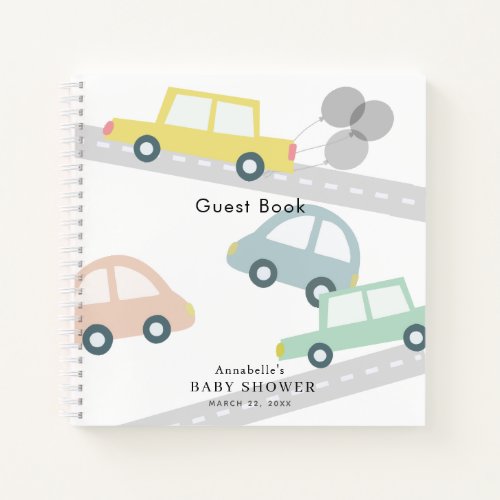 Yelow Car Balloons White Baby Shower Notebook