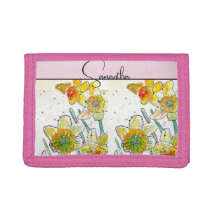Yelow Daffodil Watercolor Daffodils Floral Flower Tri-fold Wallet