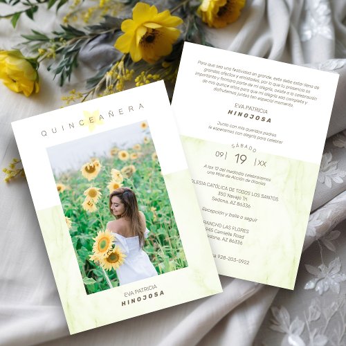 Yelow Marble Effect Romantic Photo Quinceaerank Invitation