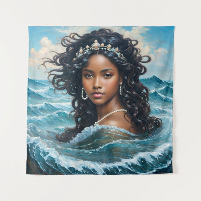 Yemaya Orisha Black Woman Princess Art Tapestry (Front)