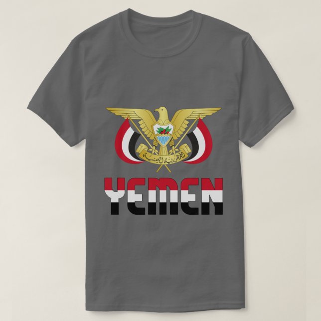 Yemen Flag and Coat Of Arms Patriotic T-Shirt (Design Front)