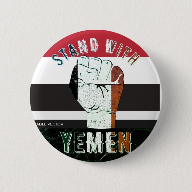 Yemen Flag Liberation Fist, Anti-War Protest Button (Front)