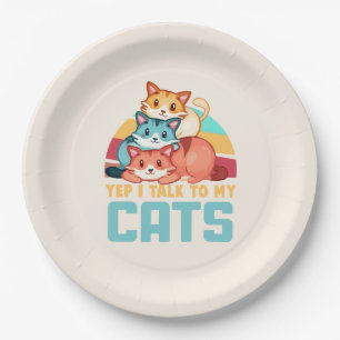 Yep, I Talk to My Cats–Adorable Trio Cat Design 2 Paper Plates