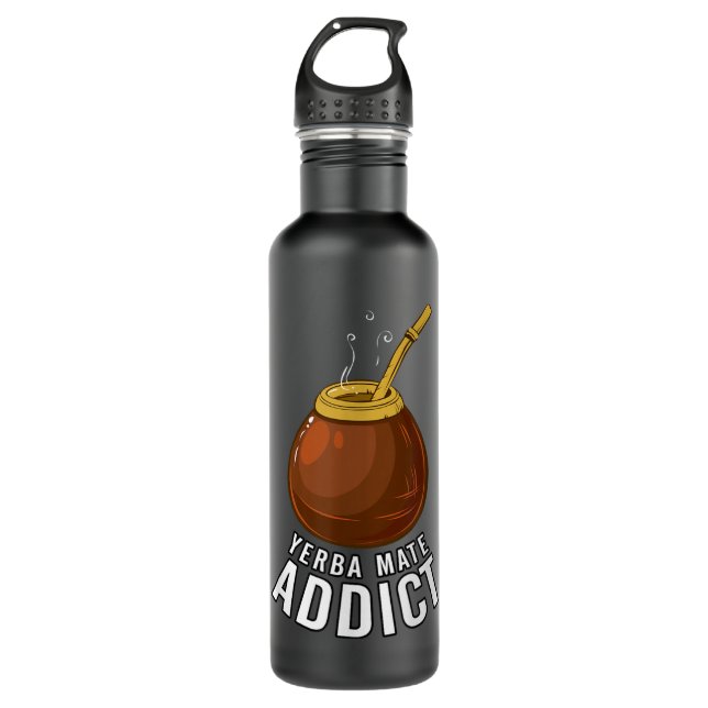 Yerba Mate Addict, Gourd and Bombilla Stainless Steel Water Bottle (Front)